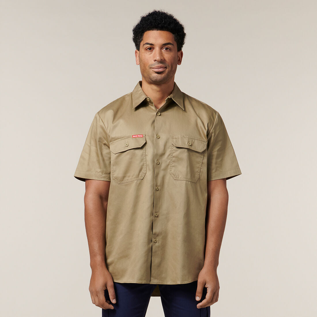 Short Sleeve Open Front Cotton Drill Work Shirt