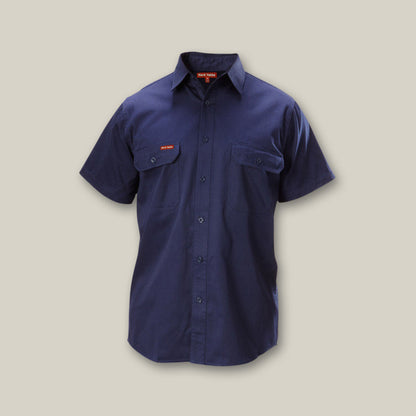 Short Sleeve Open Front Cotton Drill Work Shirt