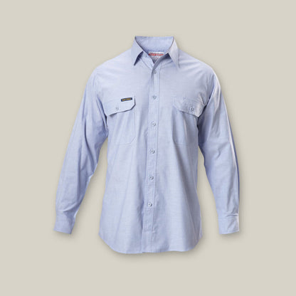 LONG SLEEVE CHAMBRAY OPEN FRONT COTTON WORK SHIRT
