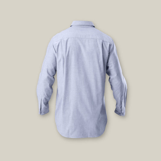 LONG SLEEVE CHAMBRAY OPEN FRONT COTTON WORK SHIRT