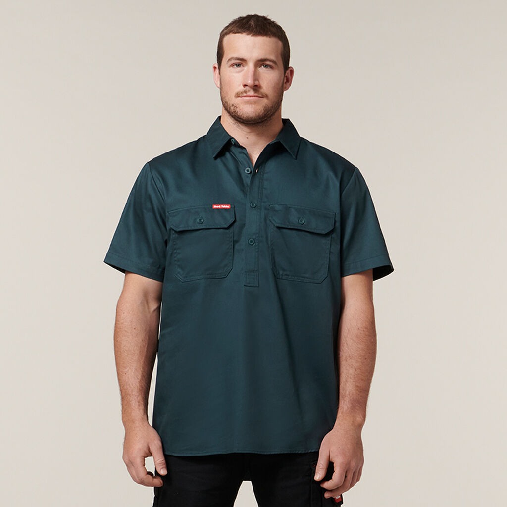 Short Sleeve Closed Front Cotton Drill Work Shirt