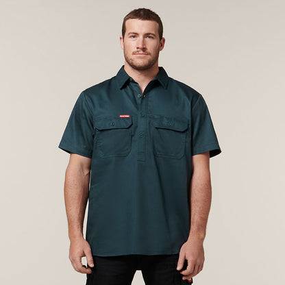 Short Sleeve Closed Front Cotton Drill Work Shirt