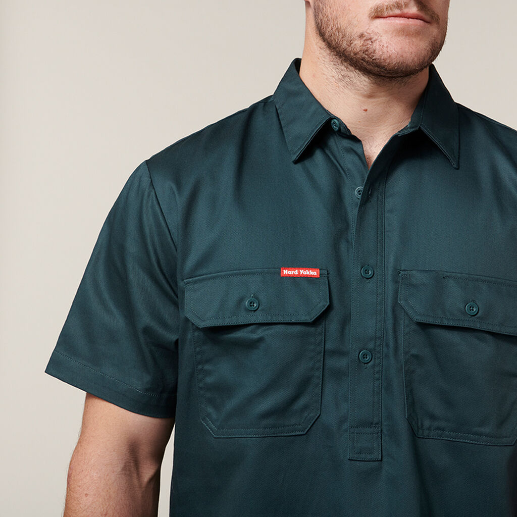 Short Sleeve Closed Front Cotton Drill Work Shirt