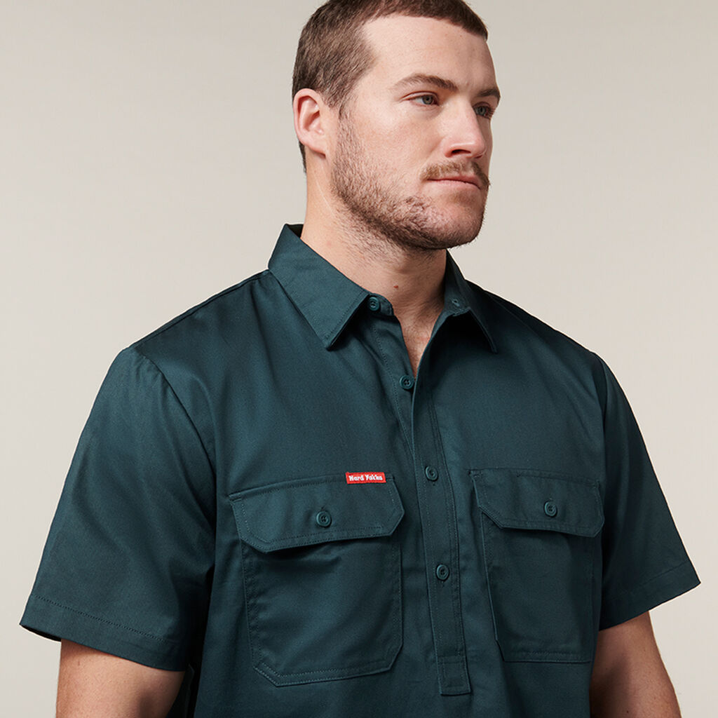 Short Sleeve Closed Front Cotton Drill Work Shirt