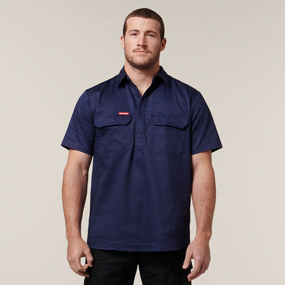 Short Sleeve Closed Front Cotton Drill Work Shirt