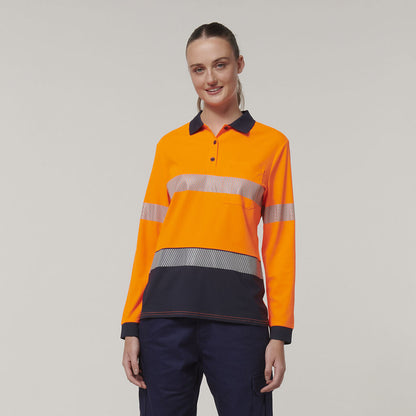 Womens Long Sleeve Hi Vis Taped Polo