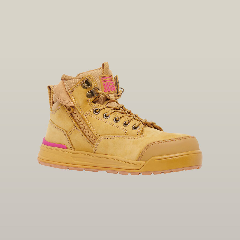 Women's 3056 Lace Up & Side Zip Safety Boot - Wheat